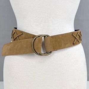 Vintage Womens Lace Up Double O-Ring Belt Tan Boho Hippie Western Festival M/L